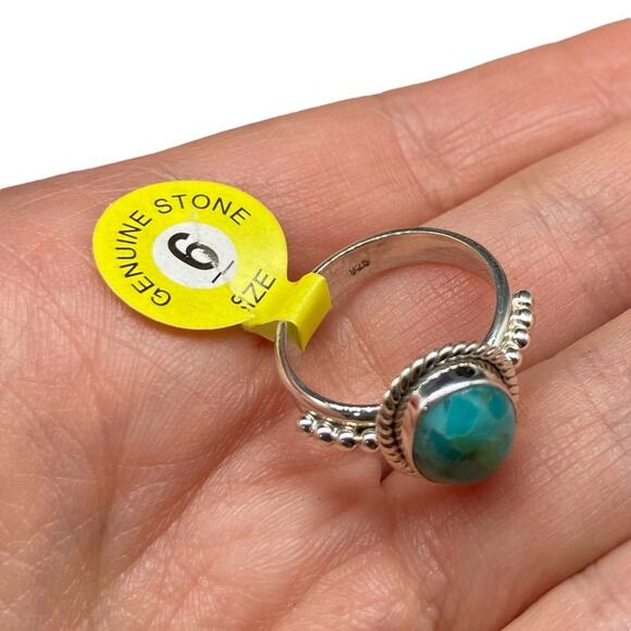 Kingman Turquoise Ring Size 6 Solid 925 Sterling Silver Boho Western Oval Stone - Picture 5 of 5